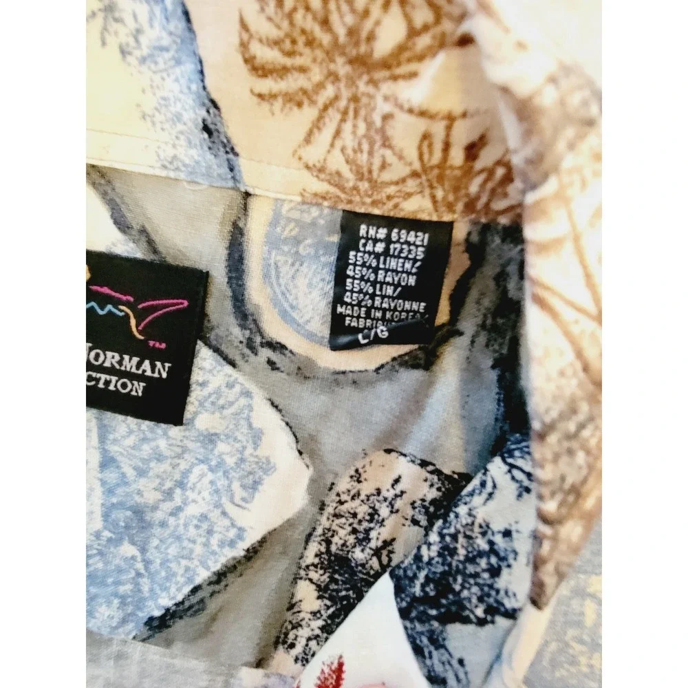 Greg‎ Norman L Hawaiian Shirt Men Short Sleeve Button Down Colorful Linen Blend
